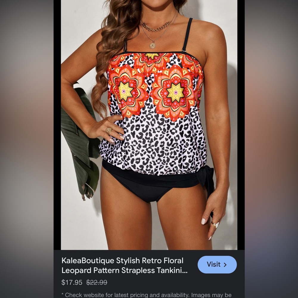Floral and leopard pattern swimsuit
